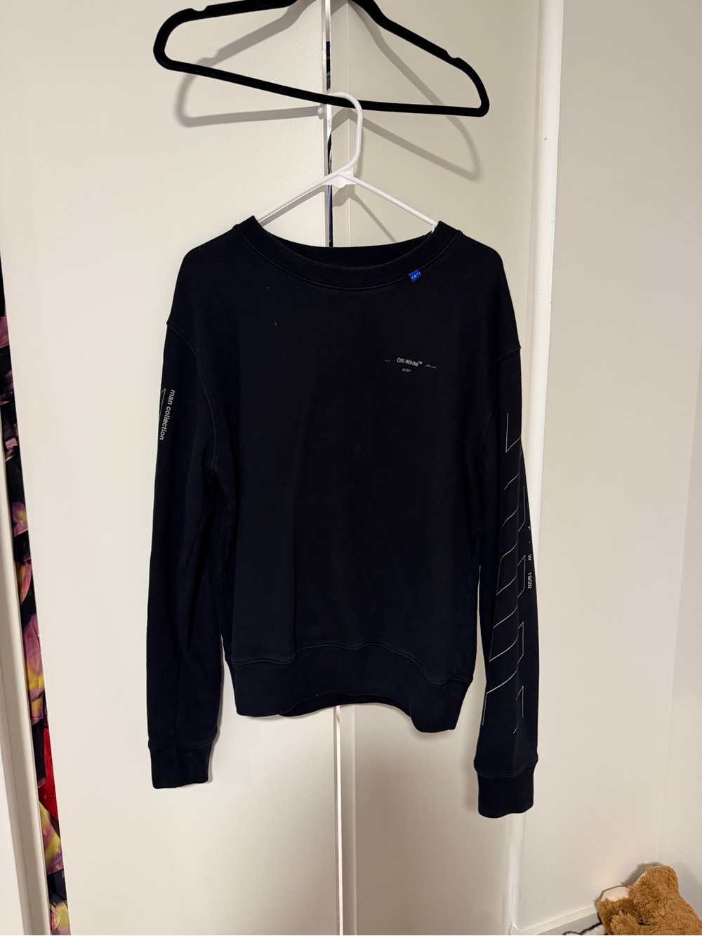Off-White Black Crewneck Sweatshirt with Sleeve Graphics